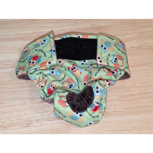 Cute Waterproof Owl Print Reusable Washable Dog Diaper SZ M Whoooo's Cute? You! - Picture 2 of 5
